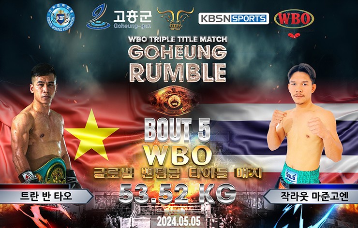 Trận tranh đai của Văn Thảo là trận đấu tâm điểm của sự kiện&nbsp;WBO Triple Title Match Goheung Rumble