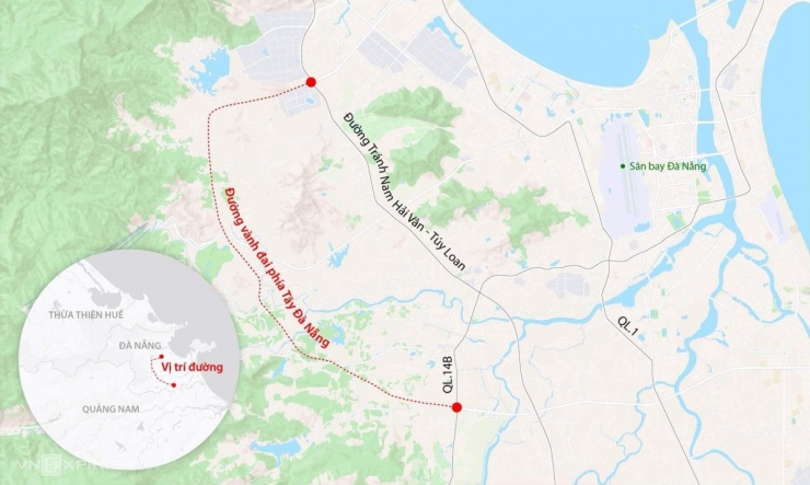Đường vành đai phía Tây là một trong những dự án trọng điểm của thành phố Đà Nẵng, với kỳ vọng tạo diện mạo mới cho đô thị phía tây thành phố, giúp rút ngắn khoảng cách giữa vùng ven với trung tâm thành phố để tạo động lực phát triển. Đồ hoạ: Đăng Hiếu