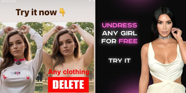 Nội dung quảng cáo công khai ứng dụng có thể cởi đồ trên Instagram.