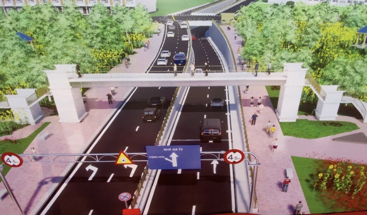 Phối cảnh dự án đường nối Trần Quốc Hoàn – Cộng Hoà. Khi hoàn thành dự án giúp kết nối giao thông trực tiếp cho nhà ga T3 của sân bay Tân Sơn Nhất.