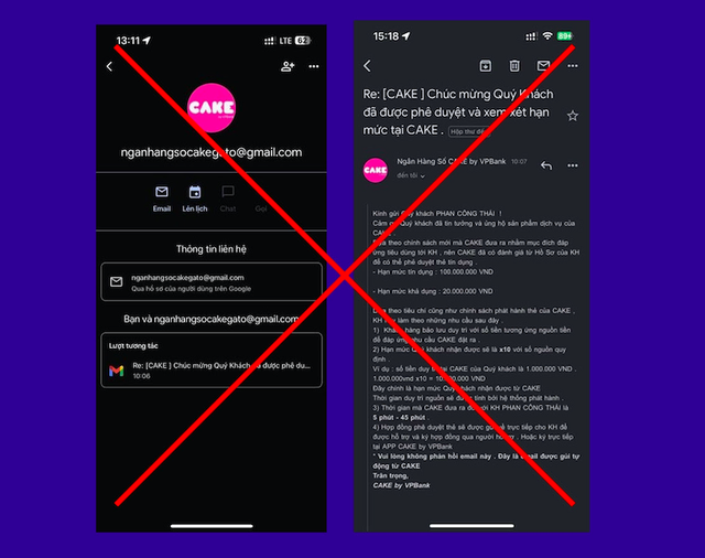 Email mạo danh Cake by VPBank nhằm đánh cắp tài khoản của khách hàng