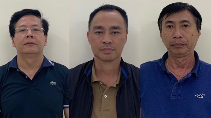 Các bị can Trần Anh Quân, Đặng Trần Khanh và Phạm Đức Ngọc (từ trái qua) lúc bị bắt. Ảnh: Bộ Công an