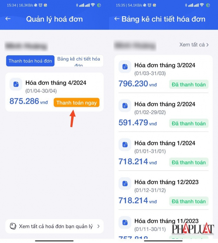 Cách đóng tiền điện online. Ảnh: MINH HOÀNG