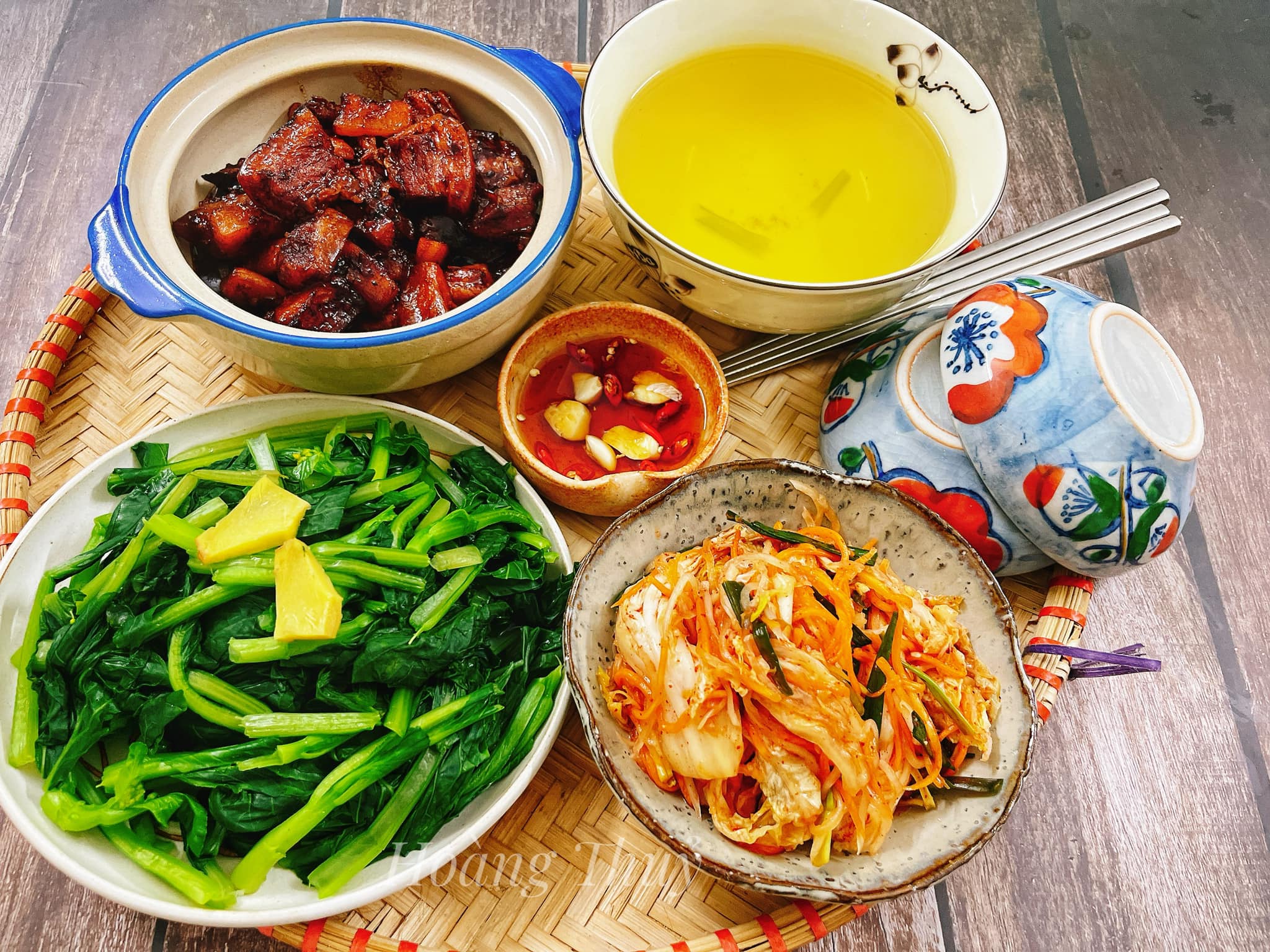 Thịt kho + Kim chi + Rau cải luộc