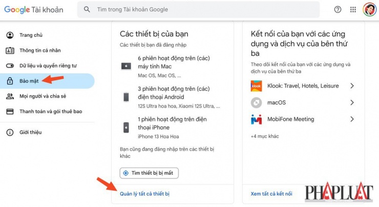 Kiểm tra danh sách các thiết bị đã đăng nhập tài khoản Google. Ảnh: MINH HOÀNG