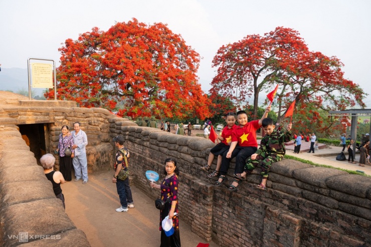 Cây phượng đỏ trên đồi A1 Điện Biên Phủ thu hút khách chụp hình