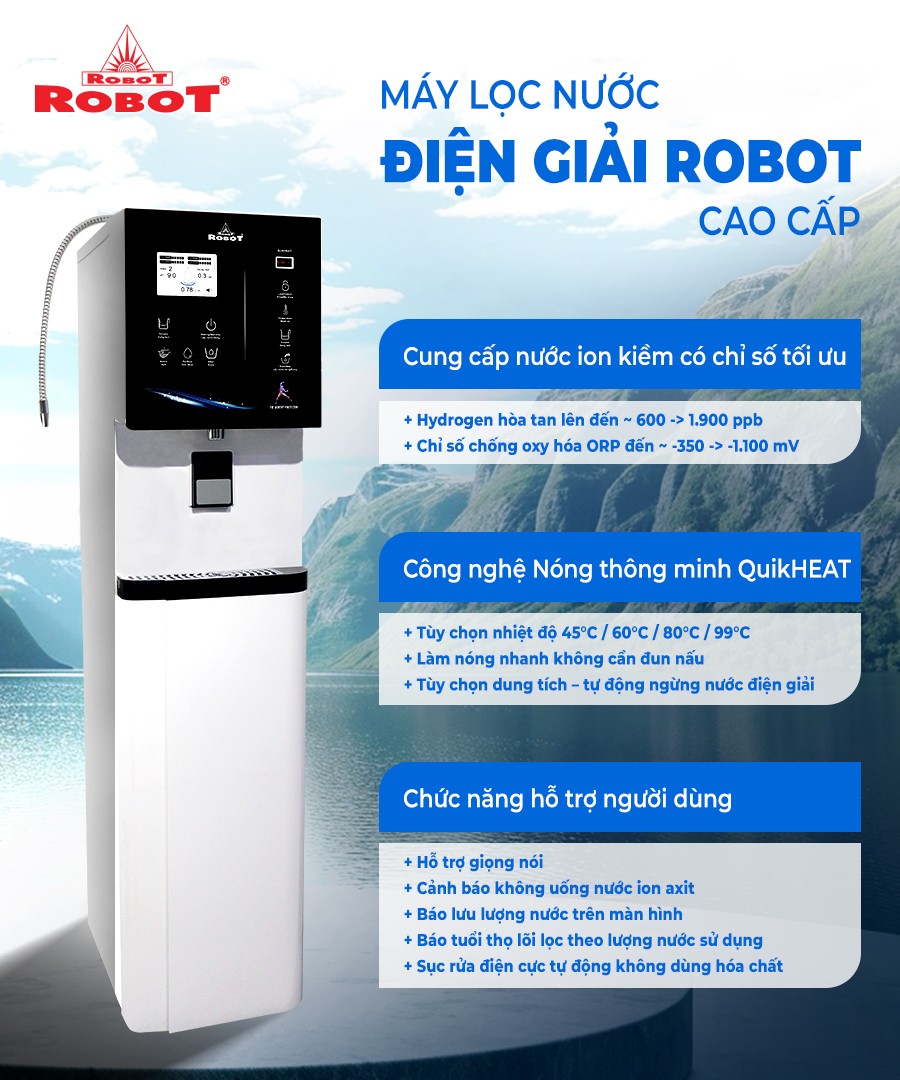 Máy lọc nước điện giải ROBOT cao cấp được trang bị nhiều chức năng hiện đại hỗ trợ người sử dụng