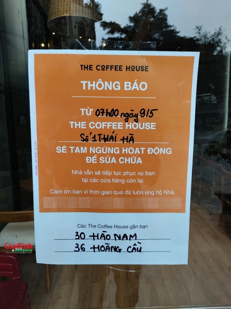 The Coffee House địa chỉ số 1 Thái Hà thông báo tạm dừng hoạt động từ ngày 9/5 để sửa chữa.