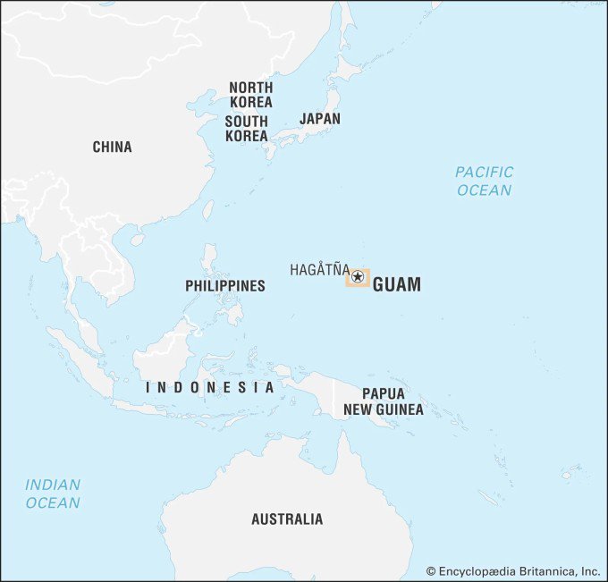 Vị trí đảo Guam. Đồ họa: Britannica