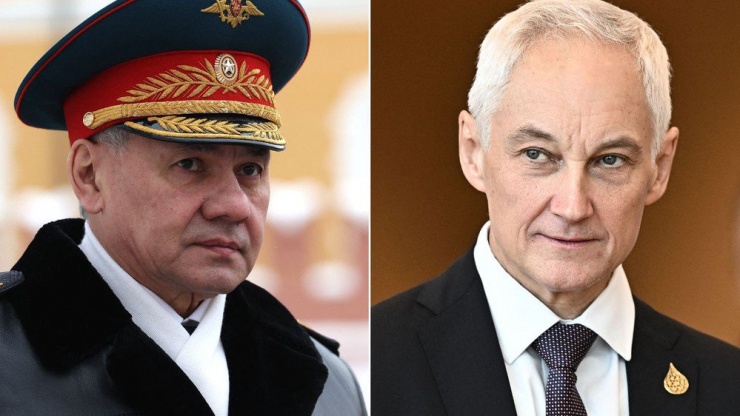 Bộ trưởng Quốc phòng Nga Sergey Shoigu (trái) và Phó Thủ tướng Nga Andrey Belousov - người được đề cử thay thế ông Shoigu. Ảnh: CNN