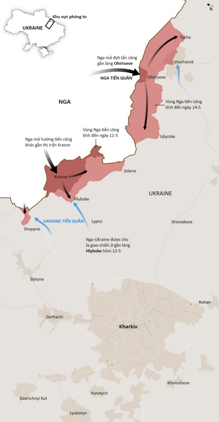 Thế trận Nga-Ukraine ở mặt trận Kharkiv. Nguồn: NYT. Việt hóa: ĐỨC HIỀN