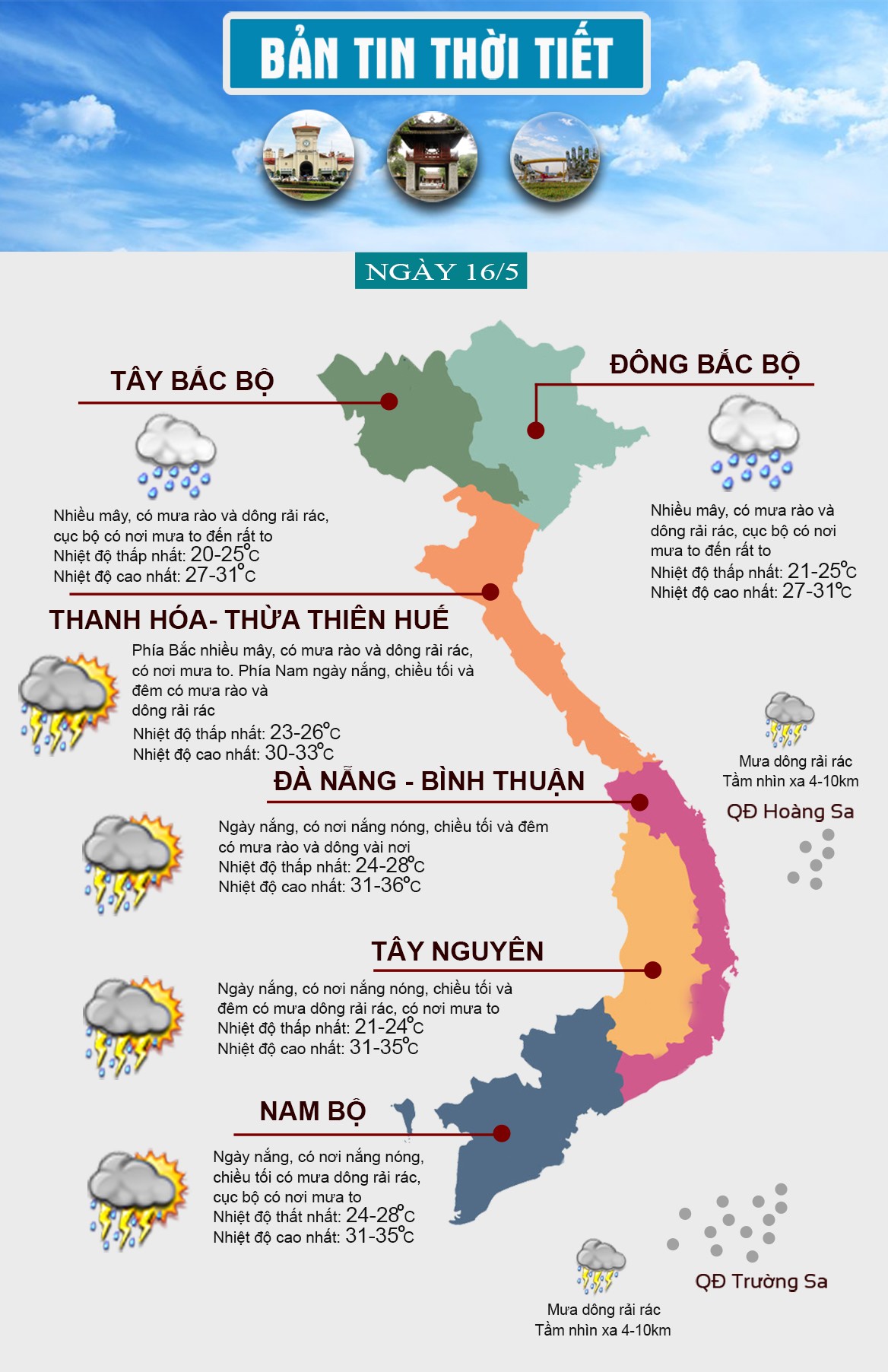 Thời tiết ngày 16/5: Miền Bắc và miền Nam đề phòng ngập úng do mưa lớn - 1