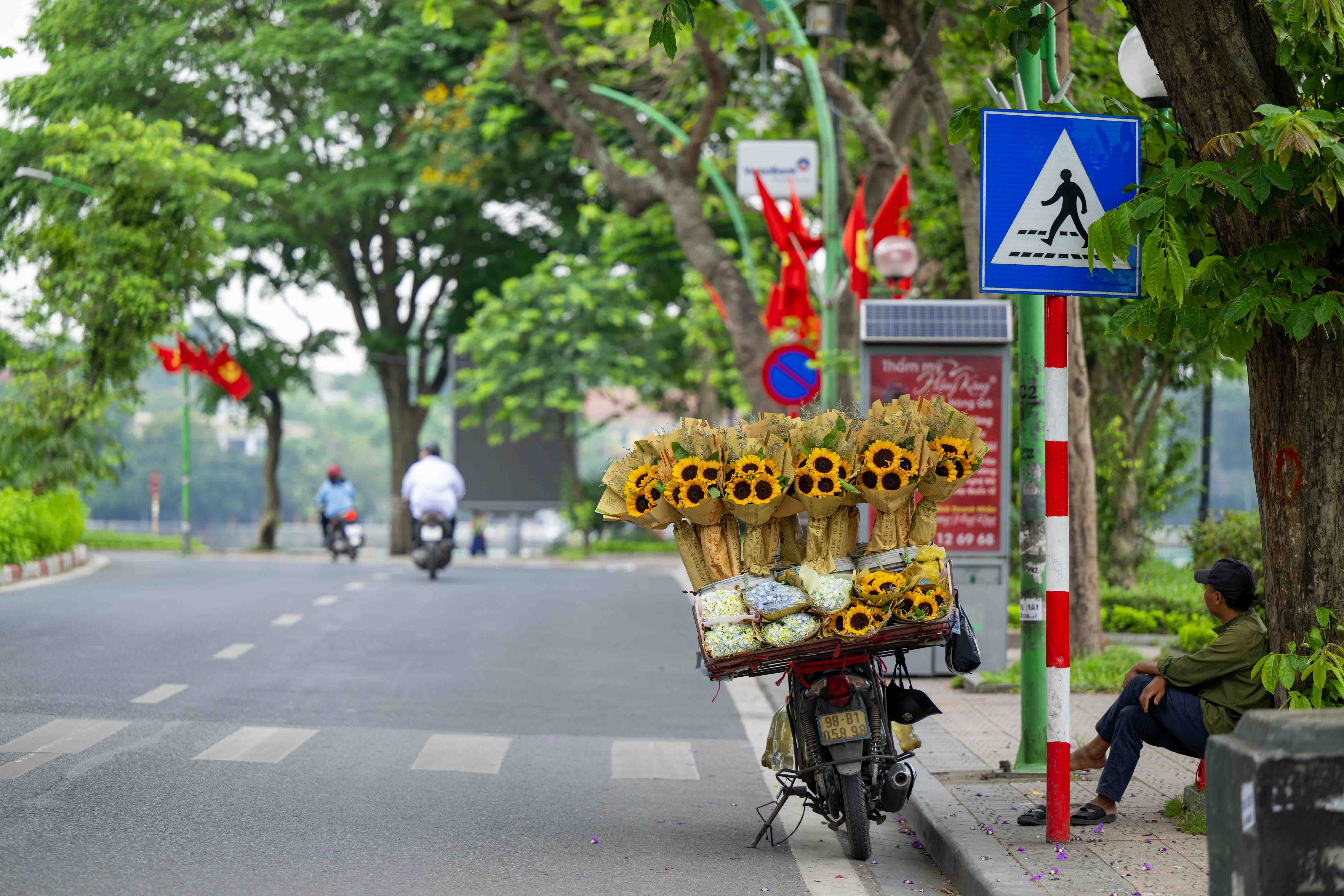 Dọc hai bên đường thường có những chuyến xe bán hoa rong ruổi đi qua, càng khiến nhiều người mê mẩn.