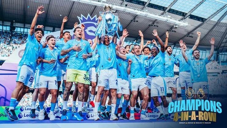 Man City đăng quang Ngoại hạng Anh năm thứ 4 liên tiếp