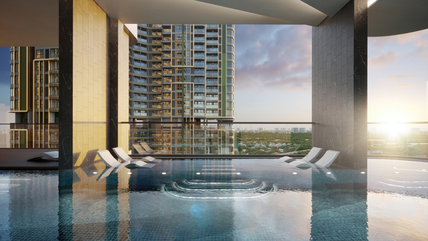 Toà The Atmos - LUMIÈRE Evergreen sở hữu hệ tiện ích đẳng cấp, mang đến không gian sống lịch lãm, phóng khoáng. (Ảnh phối cảnh dự án)