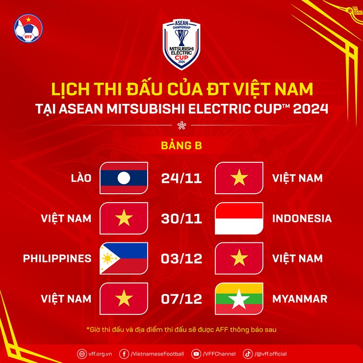 Lịch thi đấu của ĐT Việt Nam tại AFF Cup 2024.