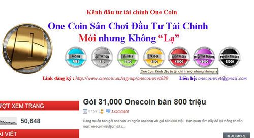 Hình ảnh về những loại tiền điện tử được quảng bá trên mạng của Onecoin