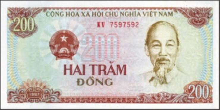 Tờ tiền 200 đồng vẫn đang được lưu hành ở Việt Nam nhưng gần như không được sử dụng trong giao thương vì mệnh giá quá nhỏ. Ảnh: Internet