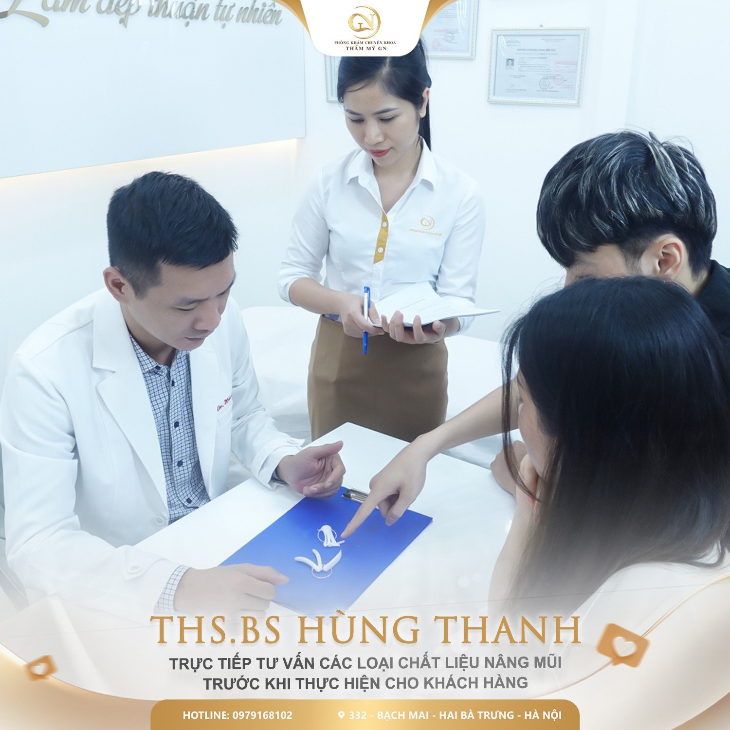 Ths.Bs Hùng Thanh trực tiếp chỉ định những “mảnh ghép” phù hợp với từng khách hàng nâng mũi tự nhiên