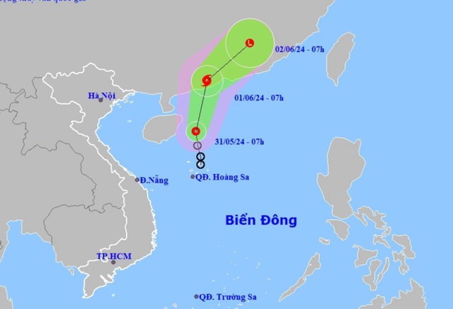 Vị trí và dự báo hướng di chuyển của áp thấp nhiệt đới. Nguồn: nchmf