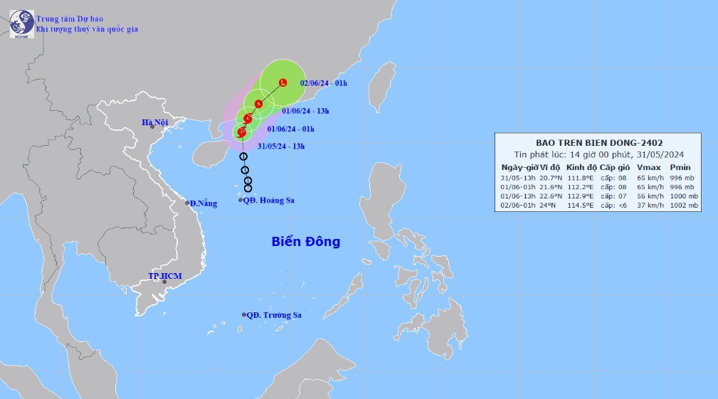 Vị trí và hướng di chuyển tiếp theo của bão số 1 Maliksi. (Ảnh: Trung tâm Dự báo KTTVQG)
