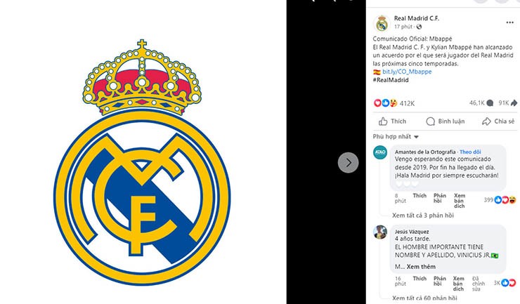 Hiệu ứng mạnh mẽ trên trang Facebook của Real Madrid