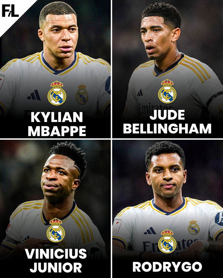 Hàng công Real đáng sợ với bộ tứ Mbappe,&nbsp;Bellingham,&nbsp;Vinicius và&nbsp;Rodrygo