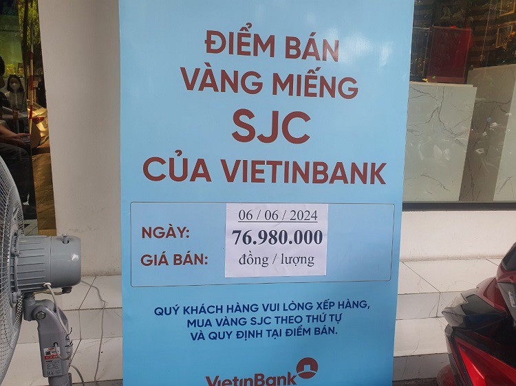 Thông báo giá bán vàng miếng ngày 6/6/2024 tại Vietinbank.