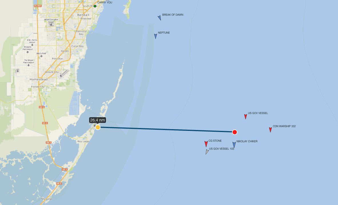 Đội tàu Nga có thời điểm di chuyển cách bang Florida của Mỹ khoảng 48km (26 hải lý).