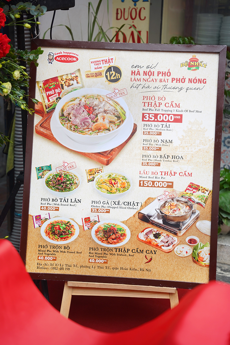 Menu của Phở Đệ Nhất.