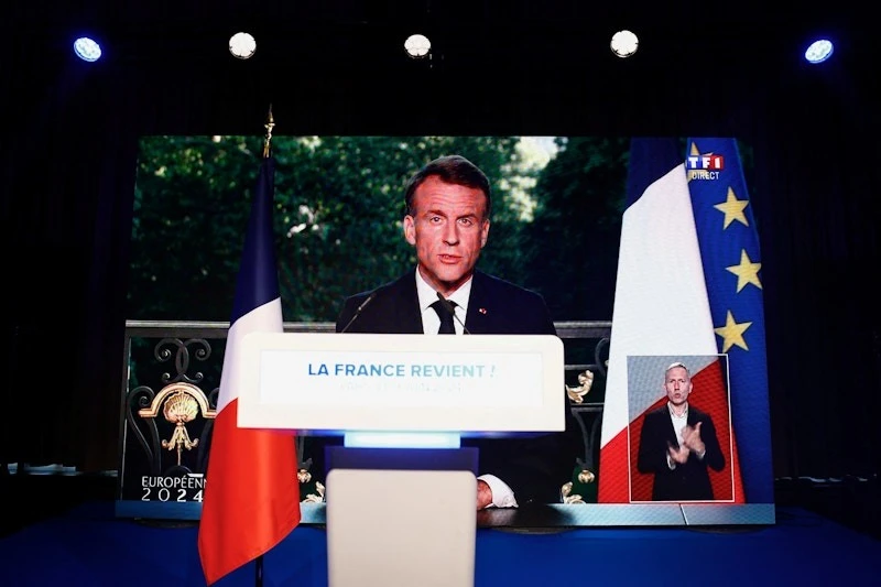 Tổng thống Pháp Emmanuel Macron phát biểu hôm 9-6. Ảnh: REUTERS