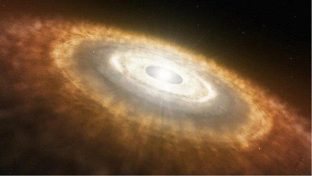 Một ngôi sao trẻ với đĩa tiền hành tinh bủa vây, có những hành tinh đầu tiên bắt đầu được hoài thai trong đĩa - Ảnh đồ họa: ESO