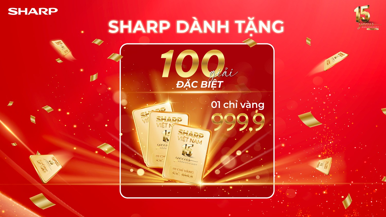 Sharp dành tặng 100 chỉ vàng SJC 999,9 tri ân khách hàng trong dịp sinh nhật.