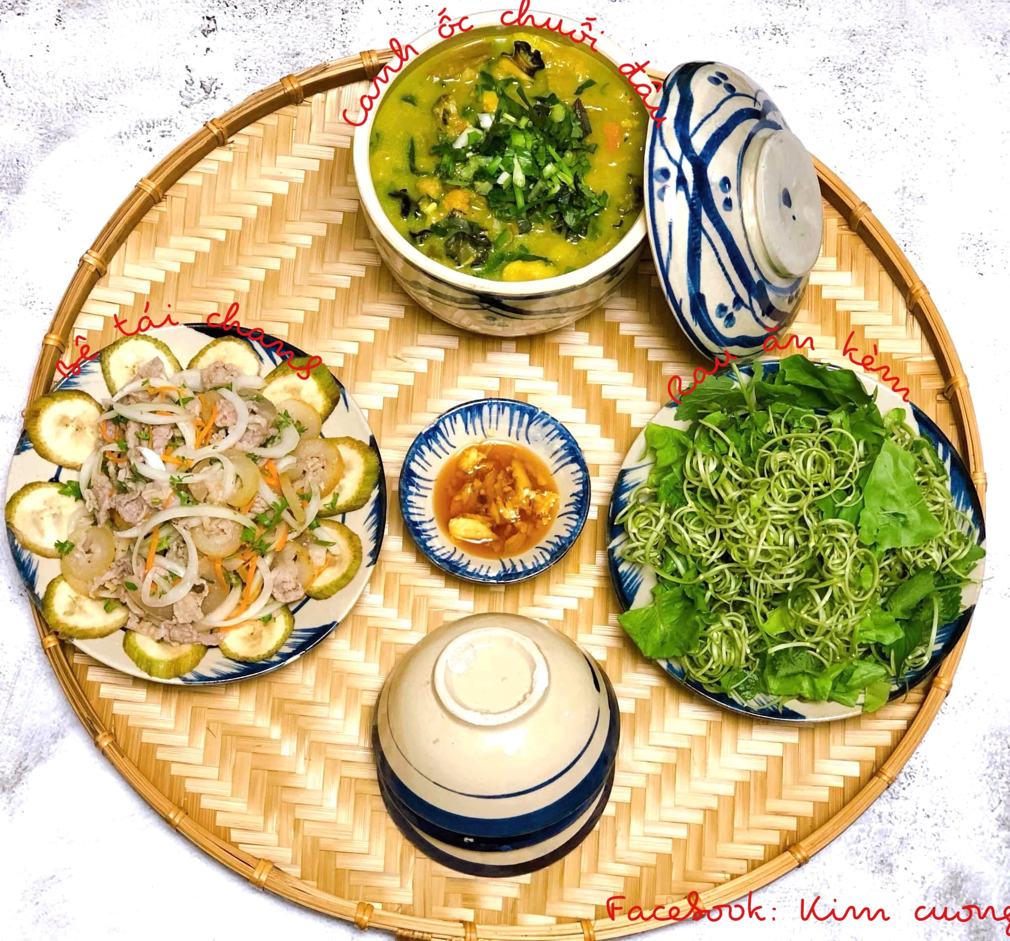 Canh ốc chuối đậu + Bê tái chanh + Rau sống ăn kèm