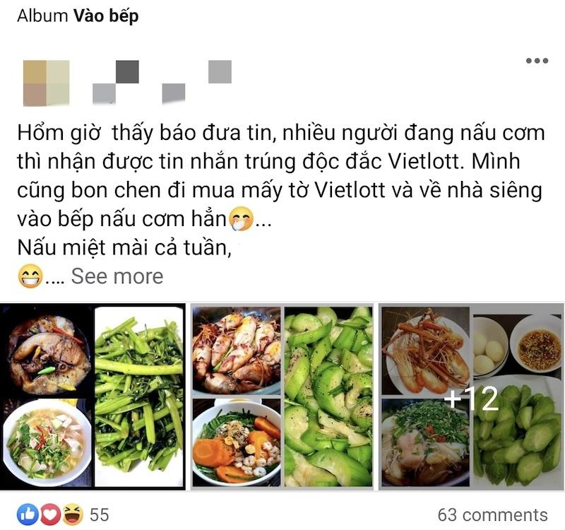 Nhiều người hưởng ứng việc bếp sau trào lưu “nấu cơm để trúng Vietlott”. (Ảnh chụp màn hình)