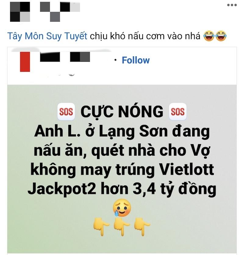 Các Facebooker “tag” nhau để nhắc nấu cơm, cầu may trúng Jackpot của Vietlott. (Ảnh chụp màn hình)