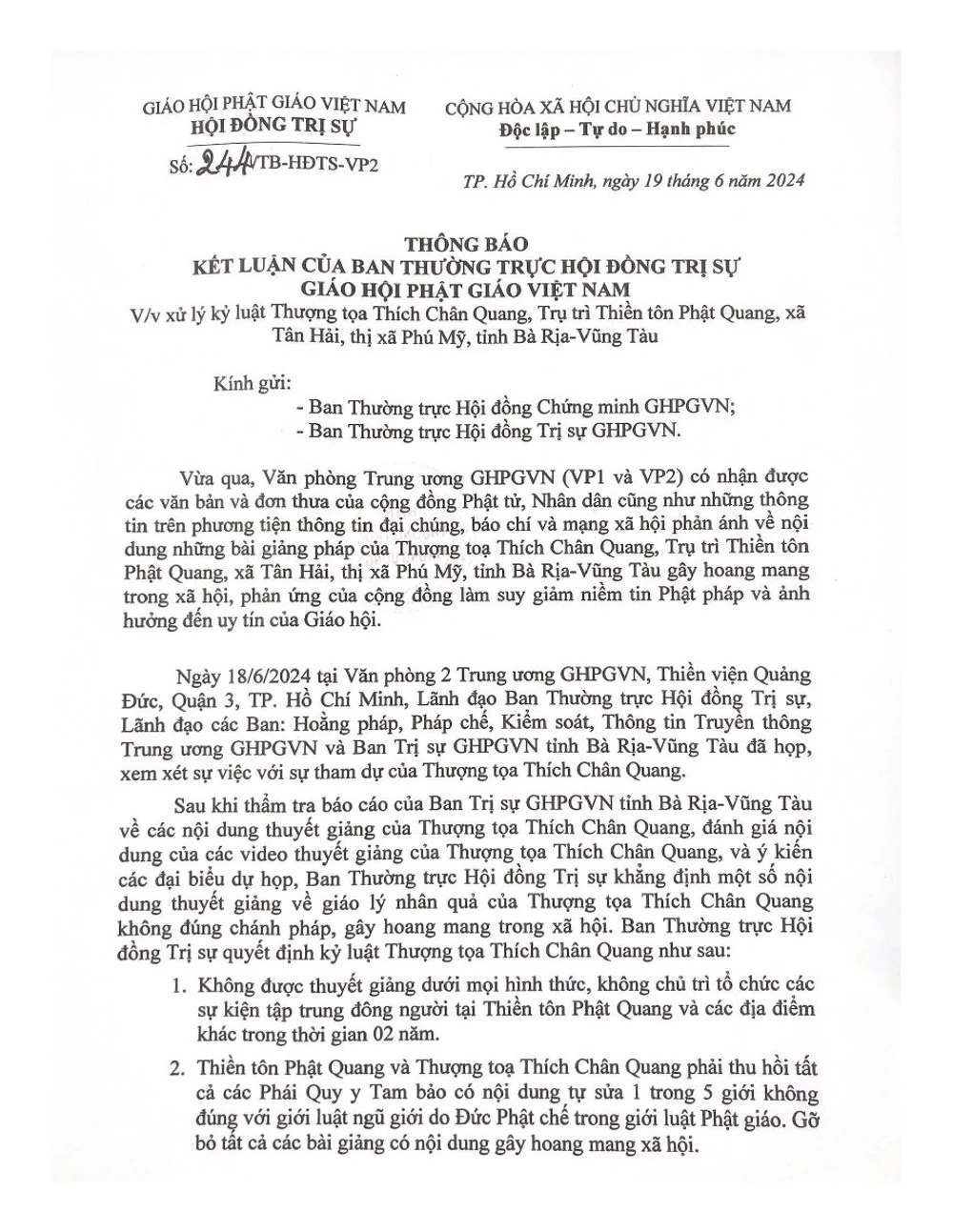 Thượng tọa Thích Chân Quang bị cấm thuyết giảng 2 năm dưới mọi hình thức - 2