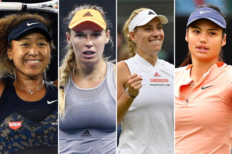 Dù có thứ hạng thấp nhưng 4 tay vợt Osaka, Wozniacki, Kerber, Raducanu (từ trái qua) được dự Wimbledon 2024 nhờ thành tích nổi bật trong quá khứ