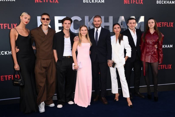 Gia đình Beckham tại buổi ra mắt phim tài liệu của Netflix. Ảnh: Getty Images.