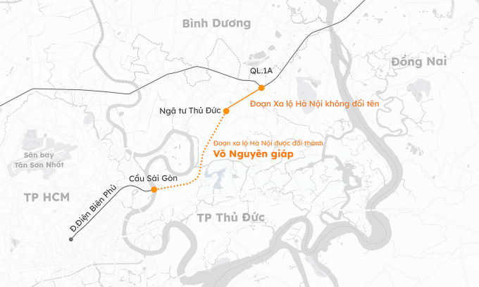 Hướng tuyến xa lộ Hà Nội. Đồ hoạ: Khánh Hoàng