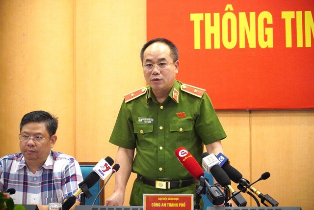 Thiếu tướng Nguyễn Thanh Tùng, Phó Giám đốc Công an TP Hà Nội, thông tin tại cuộc họp báo chiều 26-5