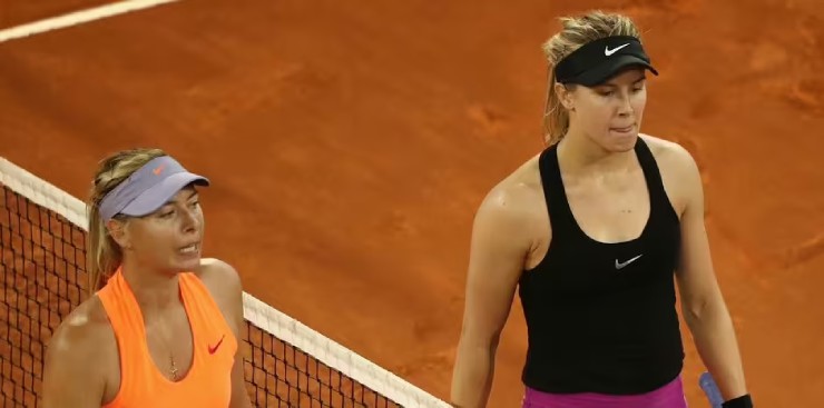 Bouchard (áo đen) không còn tôn trọng Sharapova (áo cam) khi thần tượng 1 thời dương tính doping