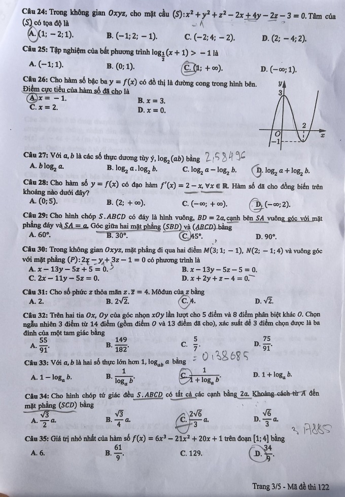 Đề Toán thi tốt nghiệp THPT năm 2024 - 3