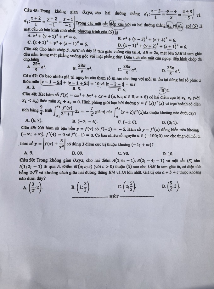 Đề Toán thi tốt nghiệp THPT năm 2024 - 5