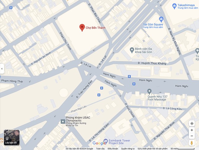 9 tuyến đường xung quanh khu vực chợ Bến Thành (quận 1, TPHCM) sẽ cấm các loại xe lưu thông trong buổi sáng ngày 29/6 và 1/7. Ảnh: Google Maps