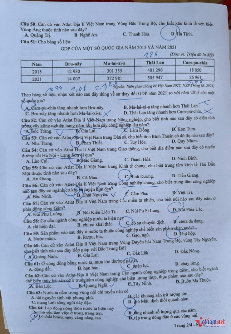 Đề thi môn Địa lý tốt nghiệp THPT 2024 - 2