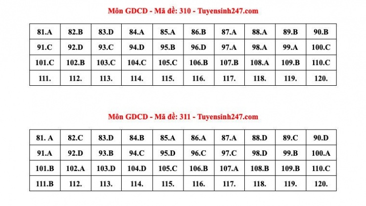 Mã đề 310-311