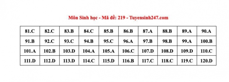 Đáp án tham khảo môn Sinh học thi tốt nghiệp THPT năm 2024 - 24 mã đề - 10