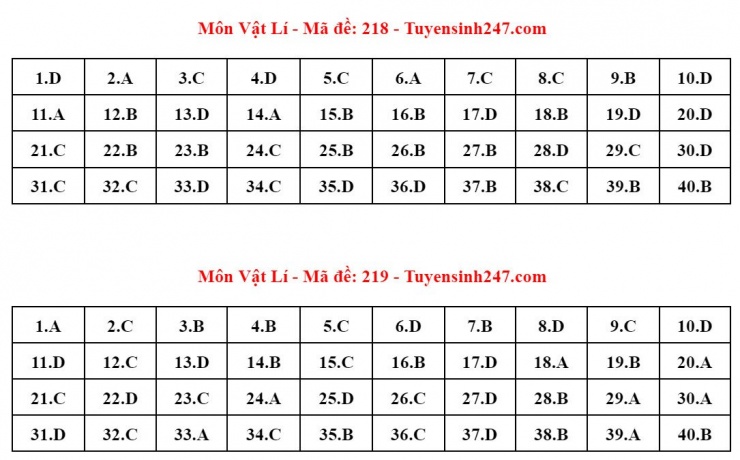 Đáp án tham khảo môn Vật lý thi tốt nghiệp THPT năm 2024 - 24 mã đề - 11