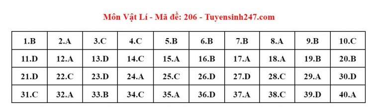 Đáp án tham khảo môn Vật lý thi tốt nghiệp THPT năm 2024 - 24 mã đề - 4